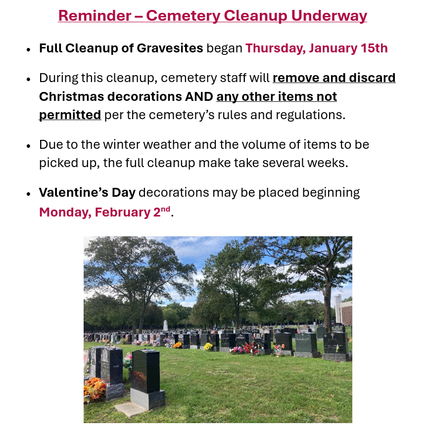 Cemetery Cleanup Jan 2026 Update