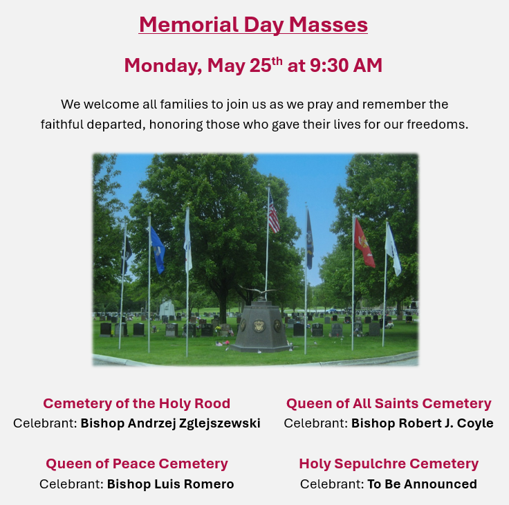 Memorial Day Masses 2026 Popup